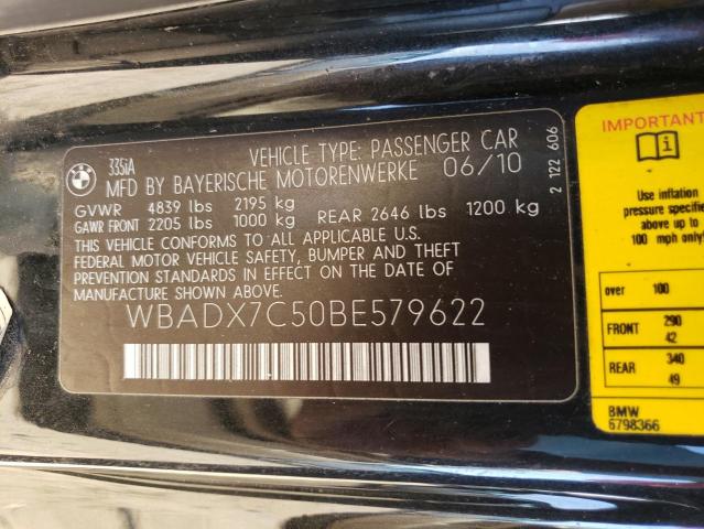 WBADX7C50BE579622 - 2011 BMW 335 I BLACK photo 12