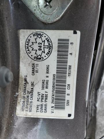 2HGFA1F60BH010049 - 2011 HONDA CIVIC LX-S Մոխրագույն լուսանկար 12