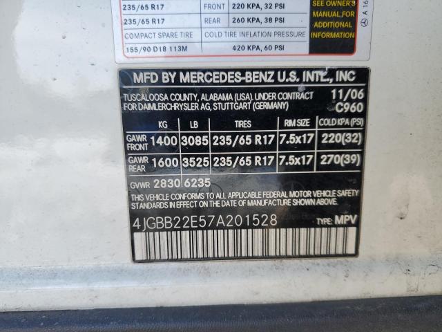 4JGBB22E57A201528 - 2007 MERCEDES-BENZ ML 320 CDI WHITE photo 13