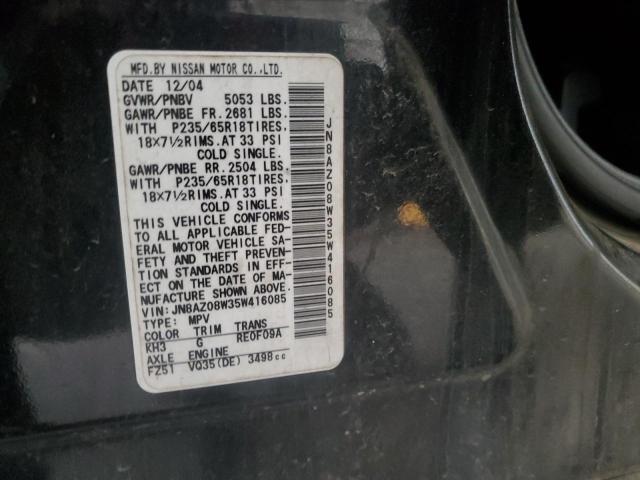 JN8AZ08W35W416085 - 2005 NISSAN MURANO SL BLACK photo 13