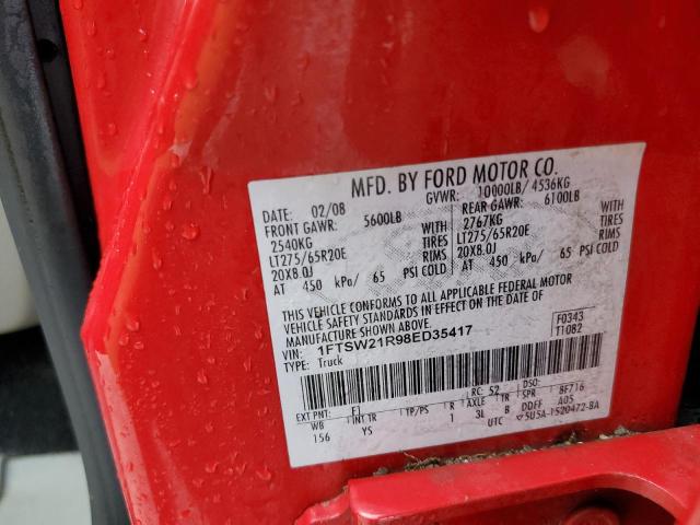 1FTSW21R98ED35417 - 2008 FORD F250 SUPER DUTY RED photo 12