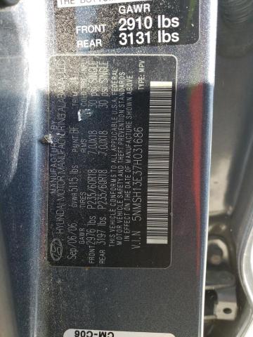 5NMSH13E37H031686 - 2007 HYUNDAI SANTA FE SE GRAY photo 13