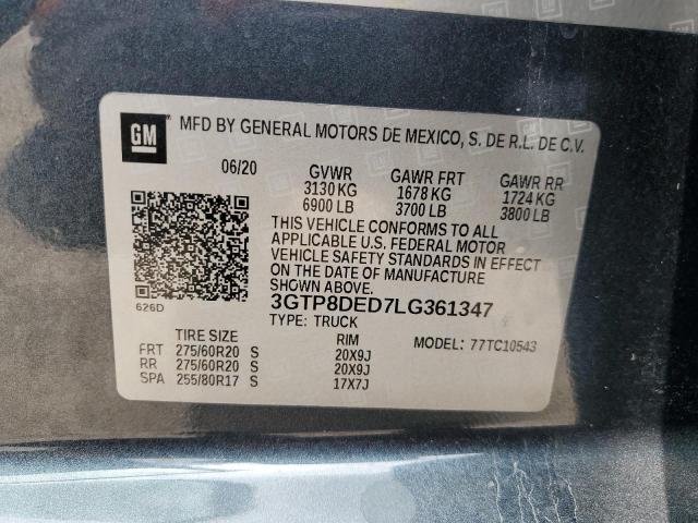 3GTP8DED7LG361347 - 2020 GMC SIERRA C1500 SLT GRAY photo 13