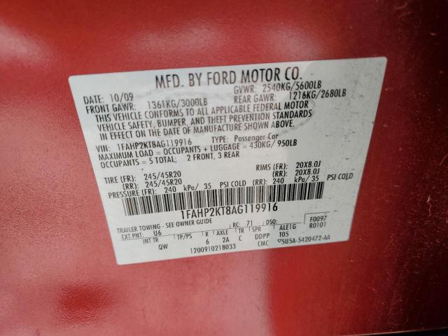 1FAHP2KT8AG119916 - 2010 FORD TAURUS SHO RED photo 13