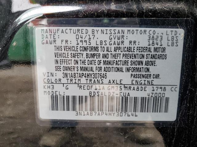 3N1AB7AP4HY307646 - 2017 NISSAN SENTRA S BLACK photo 12