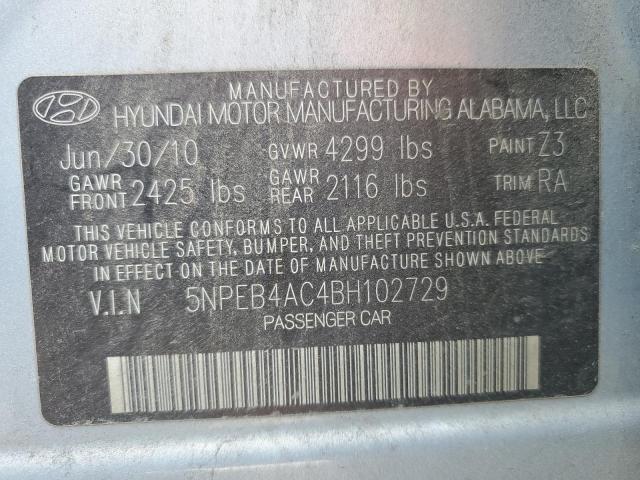 5NPEB4AC4BH102729 - 2011 HYUNDAI SONATA GLS SILVER photo 12