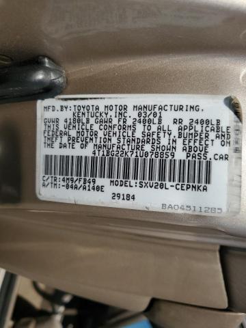 4T1BG22K71U078859 - 2001 TOYOTA CAMRY CE BEIGE photo 12