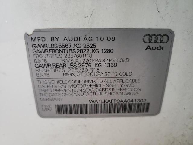 WA1LKAFP0AA041302 - 2010 AUDI Q5 PREMIUM PLUS WHITE photo 12