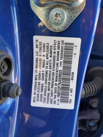 19XFC2F76JE039525 - 2018 HONDA CIVIC EX BLUE photo 12