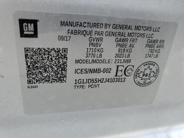 1G1JD5SH2J4103013 - 2018 CHEVROLET SONIC LT GRAY photo 12