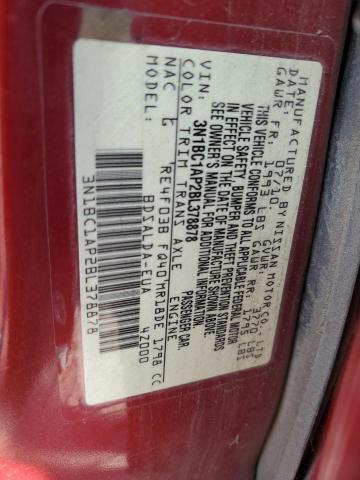 3N1BC1AP2BL378878 - 2011 NISSAN VERSA S RED photo 12