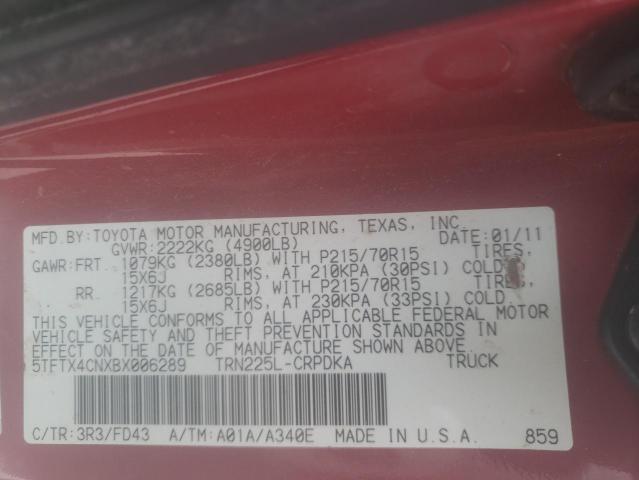 5TFTX4CNXBX006289 - 2011 TOYOTA TACOMA ACCESS CAB 红色 照片 12