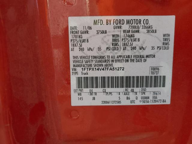 1FTPX14V47FA51272 - 2007 FORD F150 RED photo 12