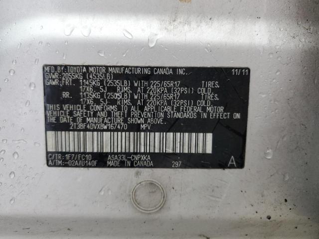 2T3BF4DVXBW167470 - 2011 TOYOTA RAV4 SILVER photo 13