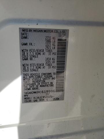 5N1AR2MN3FC619996 - 2015 NISSAN PATHFINDER S 白色 照片 13