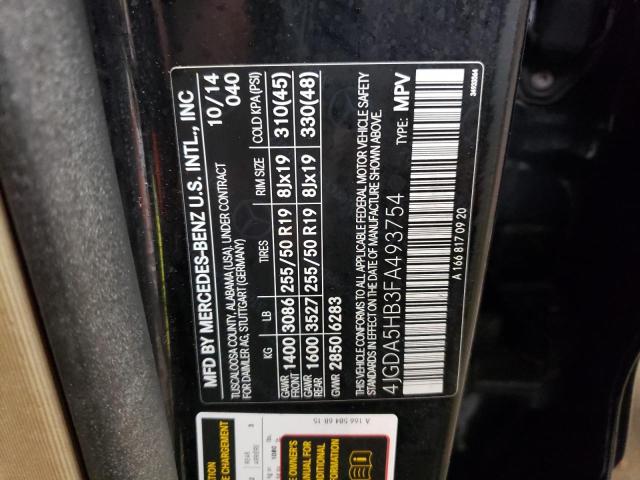 4JGDA5HB3FA493754 - 2015 MERCEDES-BENZ ML 350 4MATIC BLACK photo 12