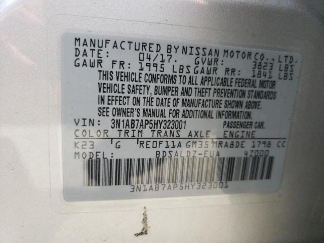 3N1AB7AP5HY323001 - 2017 NISSAN SENTRA S SILVER photo 12