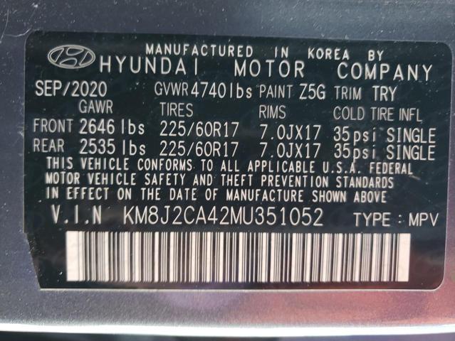 KM8J2CA42MU351052 - 2021 HYUNDAI TUCSON SE GRAY photo 13