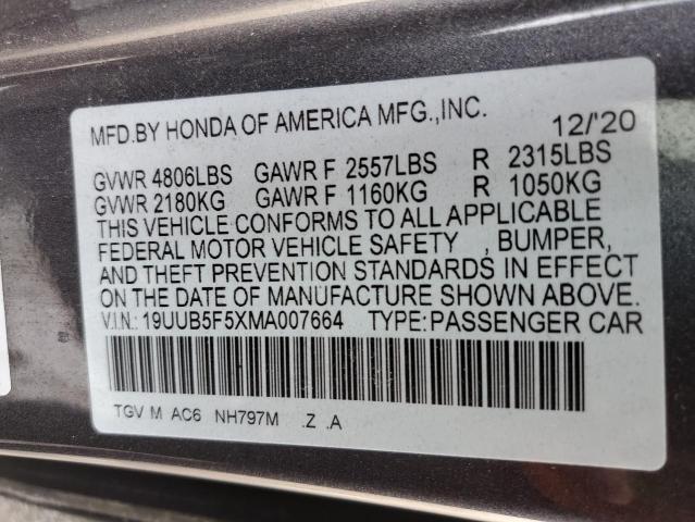 19UUB5F5XMA007664 - 2021 ACURA TLX TECH A 灰色 照片 12