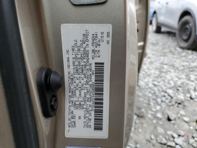 5TDZA23C44S209962 - 2004 TOYOTA SIENNA CE TAN photo 13