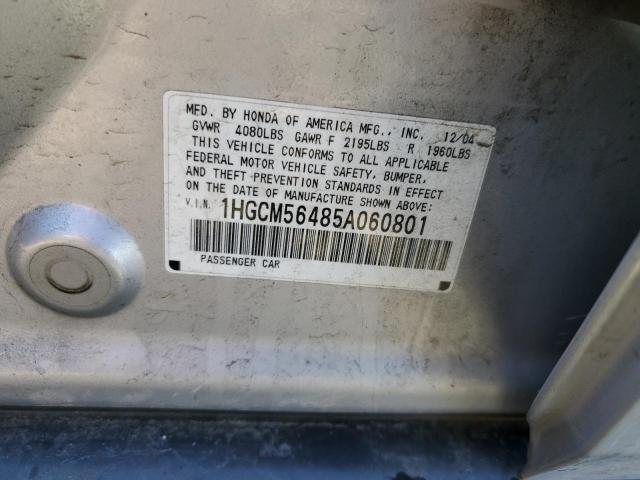 1HGCM56485A060801 - 2005 HONDA ACCORD LX SILVER photo 12