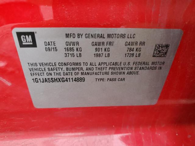 1G1JA5SHXG4114889 - 2016 CHEVROLET SONIC LS 红色 照片 12