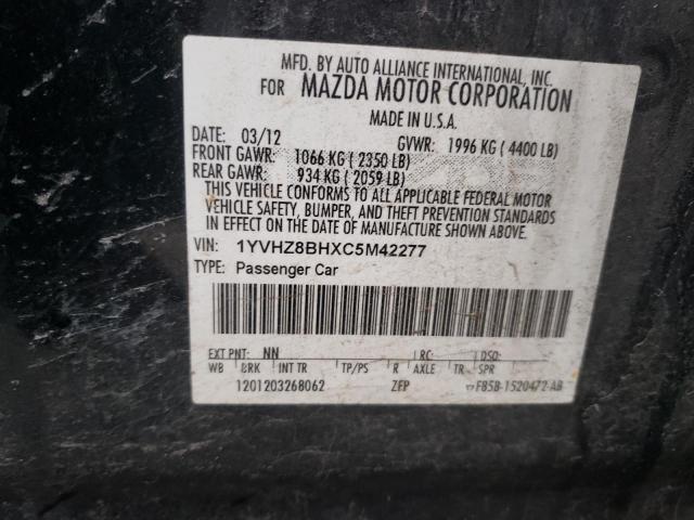 1YVHZ8BHXC5M42277 - 2012 MAZDA 6 I BLACK photo 12