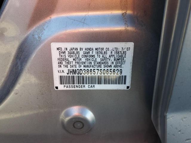 JHMGD38657S065629 - 2007 HONDA FIT S ნაცრისფერი ფოტო 12