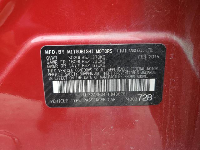 ML32A4HJ4FH043876 - 2015 MITSUBISHI MIRAGE ES RED photo 12