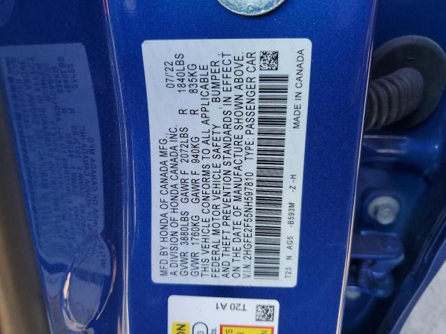 2HGFE2F55NH597810 - 2022 HONDA CIVIC SPORT 蓝色 照片 12