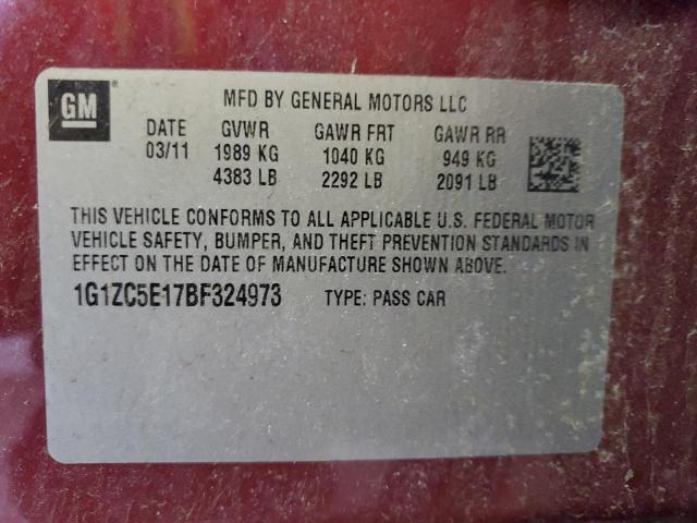 1G1ZC5E17BF324973 - 2011 CHEVROLET MALIBU 1LT Kasztanowy zdjęcie 12