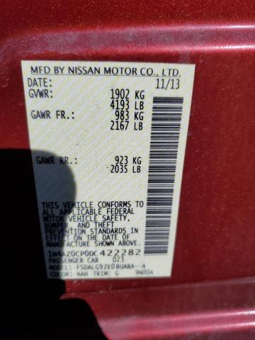 1N4AZ0CP0DC422282 - 2013 NISSAN LEAF S BURGUNDY photo 13