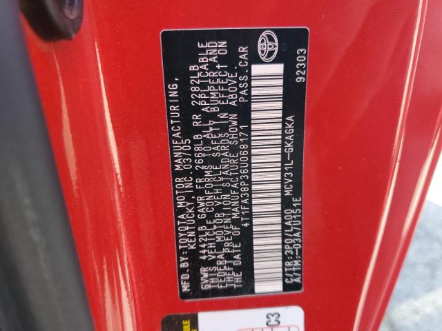 4T1FA38P36U068171 - 2006 TOYOTA CAMRY SOLA SE RED photo 12