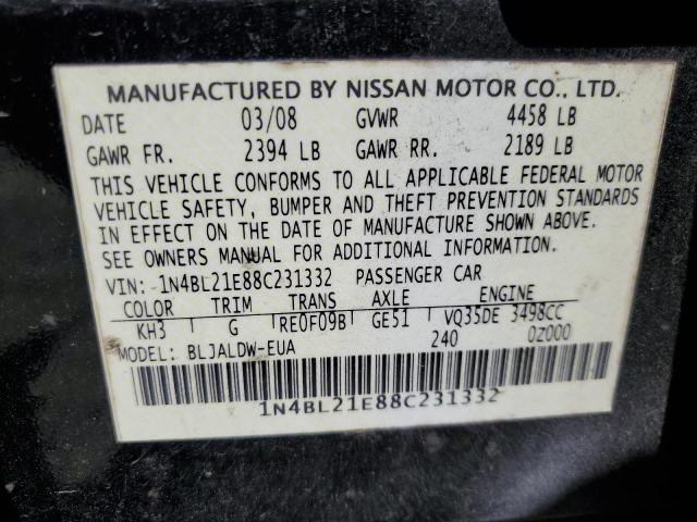 1N4BL21E88C231332 - 2008 NISSAN ALTIMA 3.5SE BLACK photo 12