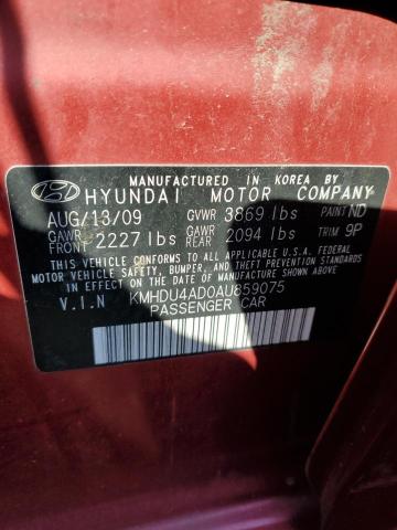 KMHDU4AD0AU859075 - 2010 HYUNDAI ELANTRA BLUE RED photo 12