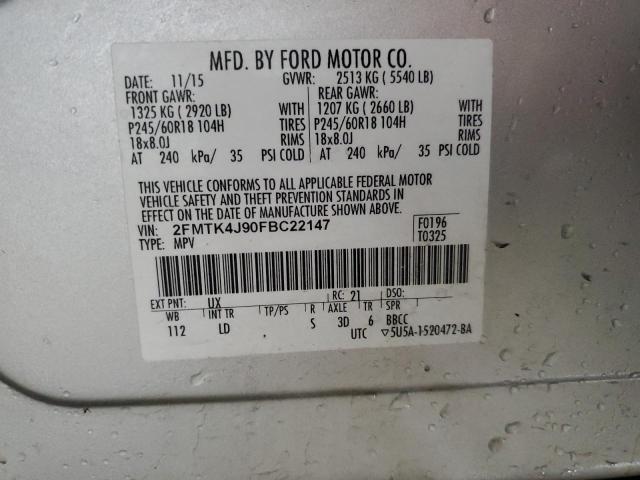 2FMTK4J90FBC22147 - 2015 FORD EDGE SEL SILVER photo 13