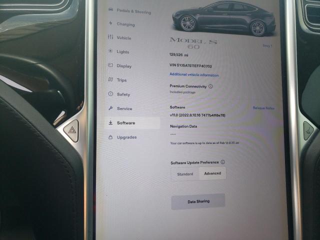 5YJSA1S11EFP40702 - 2014 TESLA MODEL S ნაცრისფერი ფოტო 9