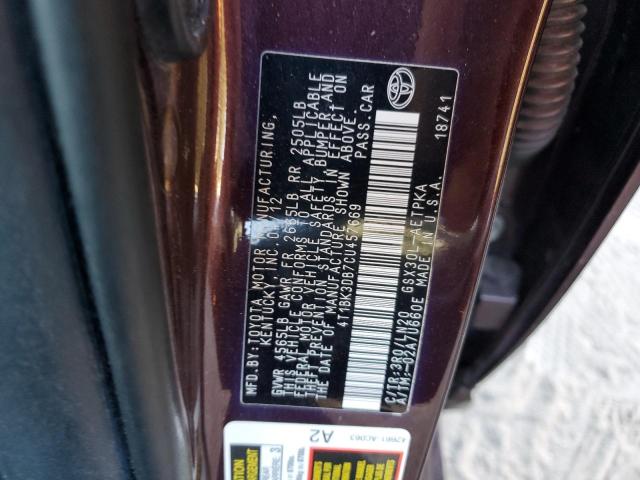 4T1BK3DB7CU457669 - 2012 TOYOTA AVALON BASE Bordo foto 12