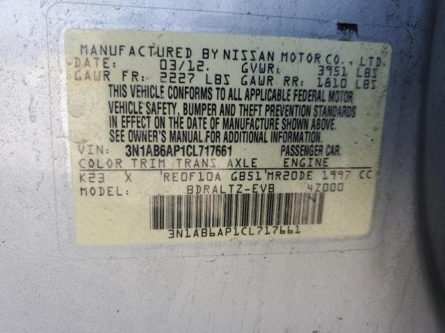 3N1AB6AP1CL717661 - 2012 NISSAN SENTRA 2.0 SILVER photo 12