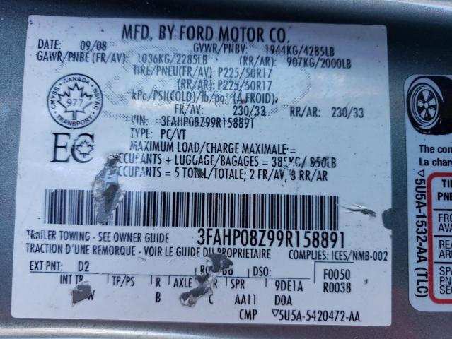 3FAHP08Z99R158891 - 2009 FORD FUSION SEL GRAY photo 12