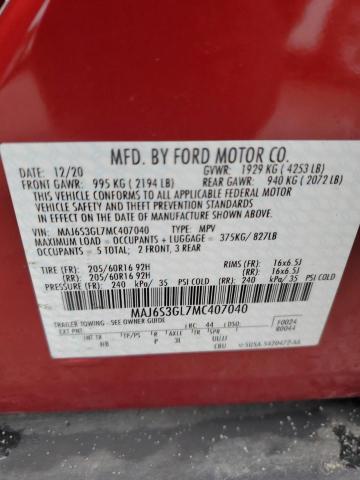 MAJ6S3GL7MC407040 - 2021 FORD ECOSPORT SE წითელი ფოტო 13