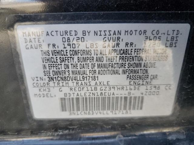 3N1CN8DV4LL917181 - 2020 NISSAN VERSA S BLACK photo 12