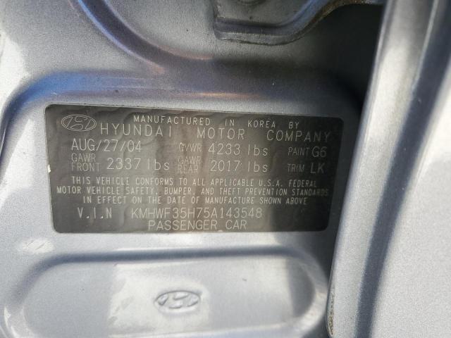 KMHWF35H75A143548 - 2005 HYUNDAI SONATA/GL GLS GRAY photo 12