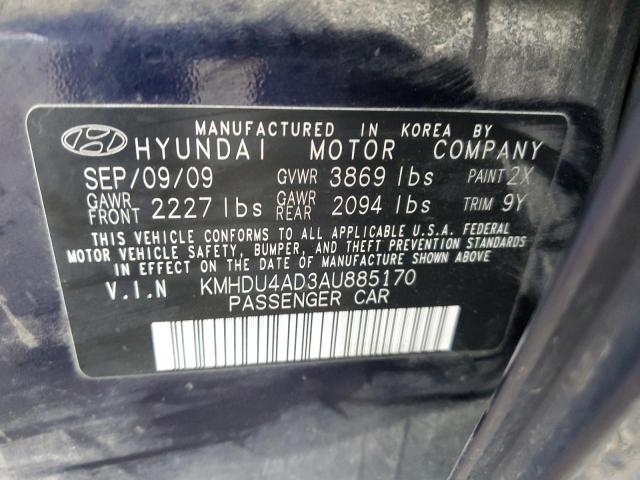 KMHDU4AD3AU885170 - 2010 HYUNDAI ELANTRA BLUE BLUE photo 12