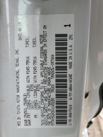 5TFRX5GN3KX145285 - 2019 TOYOTA TACOMA ACCESS CAB WHITE photo 12