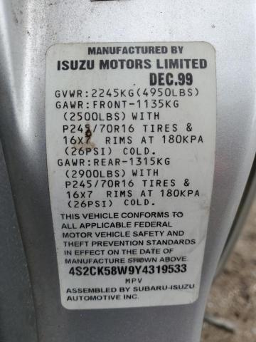 4S2CK58W9Y4319533 - 2000 ISUZU RODEO S SILVER photo 13