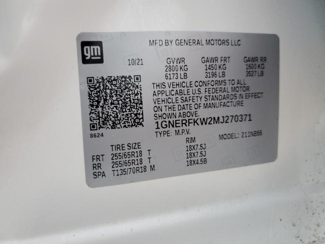 1GNERFKW2MJ270371 - 2021 CHEVROLET TRAVERSE LS WHITE photo 13