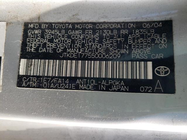 JTKDE177550006209 - 2005 TOYOTA SCION TC ვერცხლისფერი ფოტო 12
