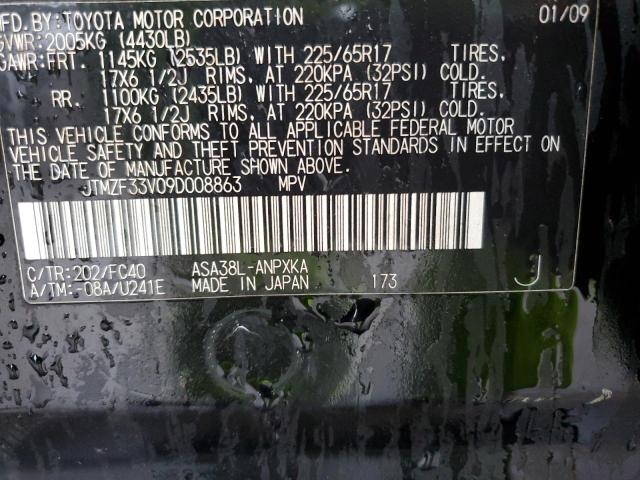 JTMZF33V09D008863 - 2009 TOYOTA RAV4 BLACK photo 14