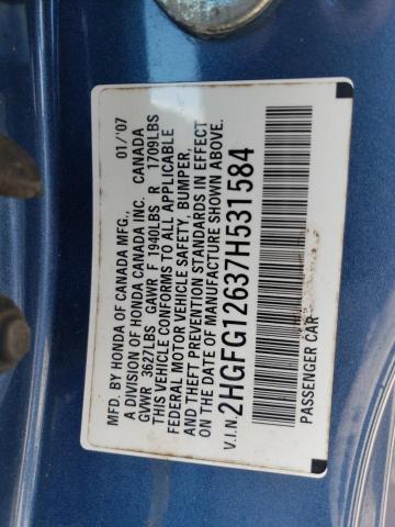 2HGFG12637H531584 - 2007 HONDA CIVIC LX BLUE photo 13